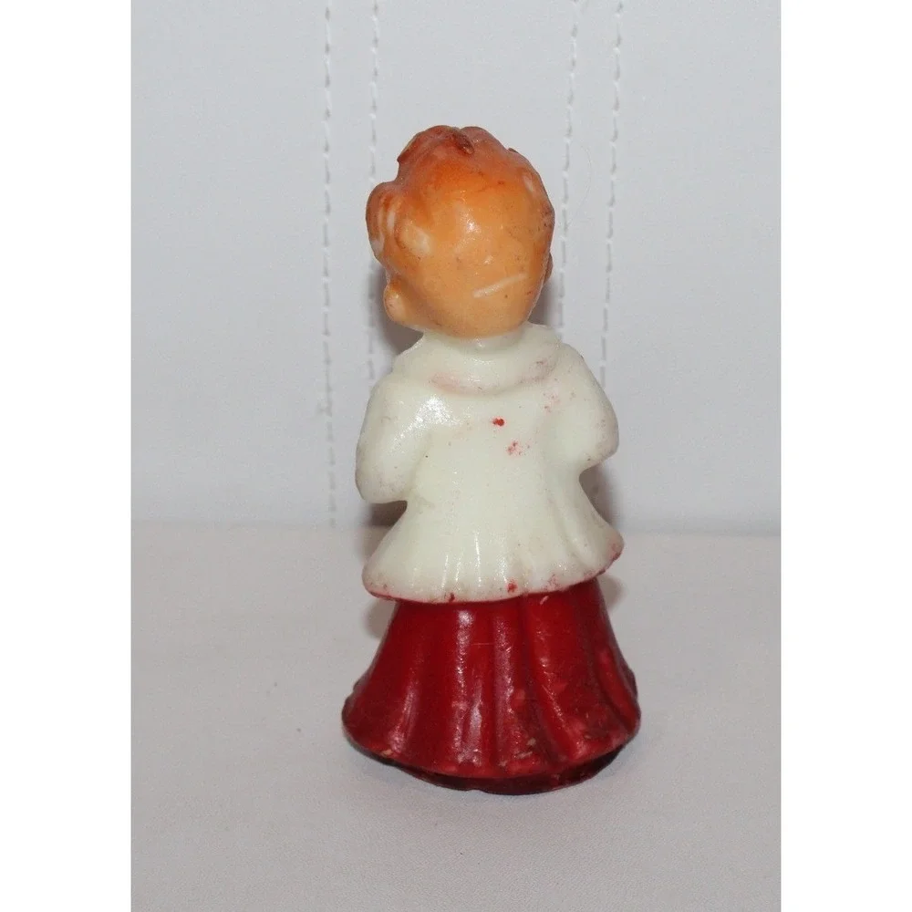 set of 5 vintage choir boy caroler candles red white wax Christmas